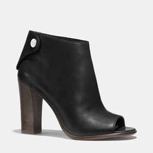 COACH LABELLE OPEN TOE PEEPTOE LEATHER BOOTIES